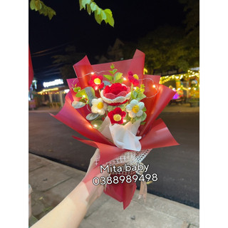 Bó hoa len đan tay làm quà tặng sinh nhật, ngày lễ 20/10, 20/11, 14/2, 8/3 - quà tặng handmade hottrend