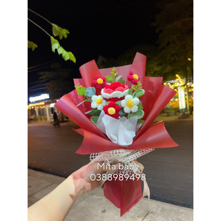 Bó hoa len đan tay làm quà tặng sinh nhật, ngày lễ 20/10, 20/11, 14/2, 8/3 - quà tặng handmade hottrend
