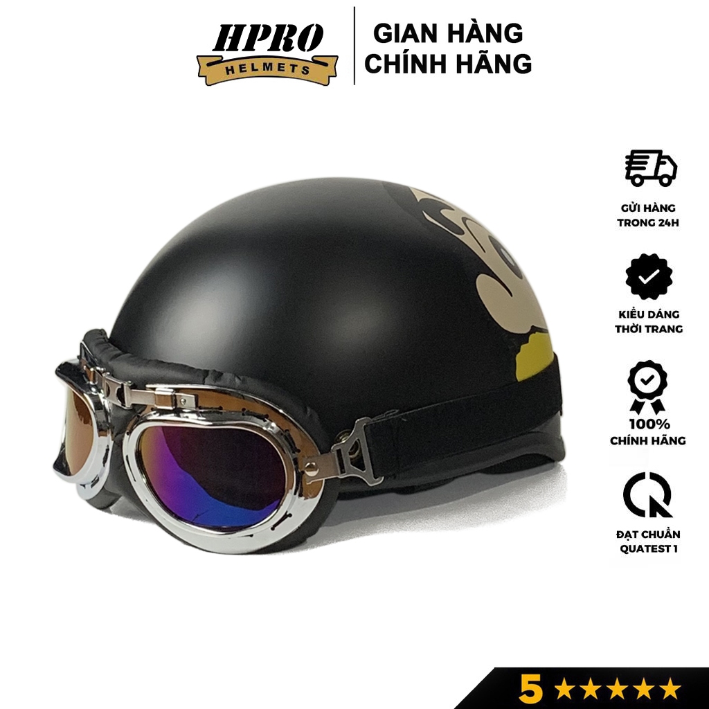Ảnh Nón bảo hiểm nửa đầu Hpro helmet tem Shin-Cậu bé bút chì, freesize (55-59cm), kèm kính phi công, uv 3