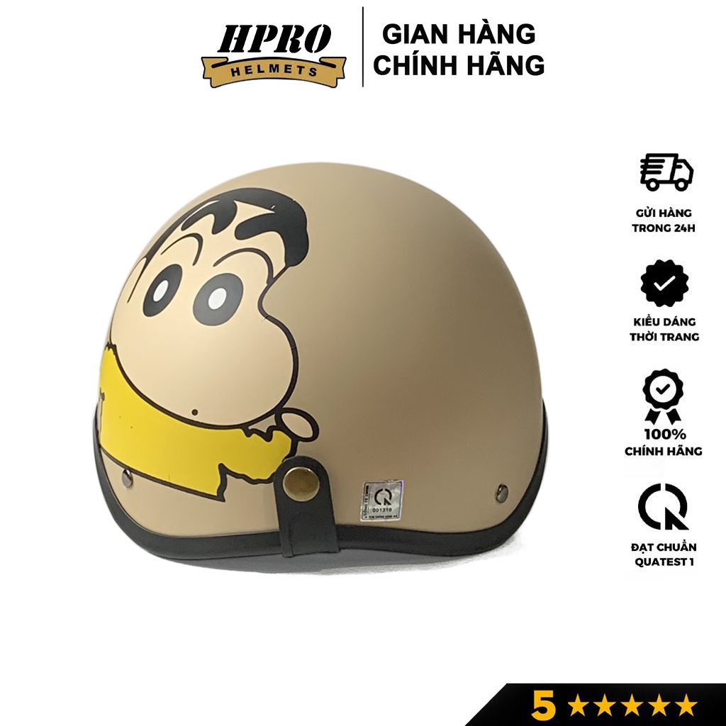 Ảnh Nón bảo hiểm nửa đầu Hpro helmet tem Shin-Cậu bé bút chì, freesize (55-59cm), kèm kính phi công, uv 2
