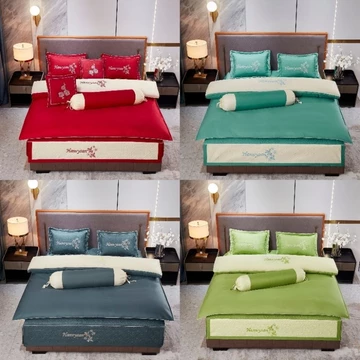 Bộ Chăn Ga Gối Trần Bông Satin, Chăn Ga Gối Cưới , Chăn Ga Gối Khách Sạn Cao Cấp 7 Món Hàng Loại 1