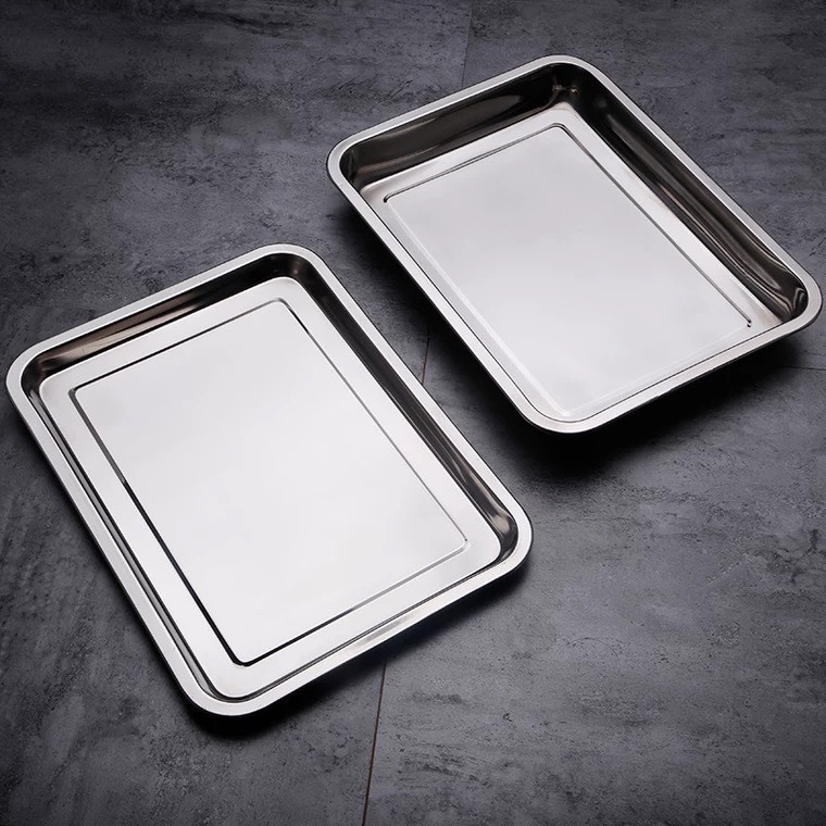 Khay Inox Đựng Thức Ăn Cao Cấp Nhiều Kích Cỡ Sâu 2cm KIM THỊNH
