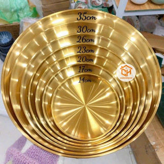 Đĩa- Dĩa Tròn Inox Mạ Vàng Bày Đồ Ăn, Trang Trí Phòng Bếp, Bàn Thờ Cam Homeware