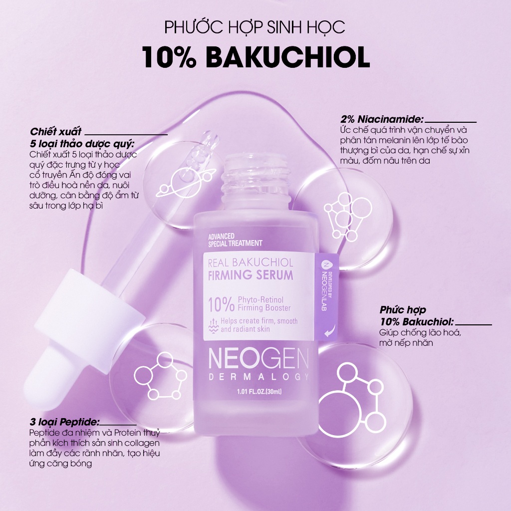 Ảnh Serum 10% Bakuchiol Sinh Học Chống Lão Hoá Mờ Nếp Nhăn Real Bakuchiol Firming Serum Neogen Dermalogy 30ml 4