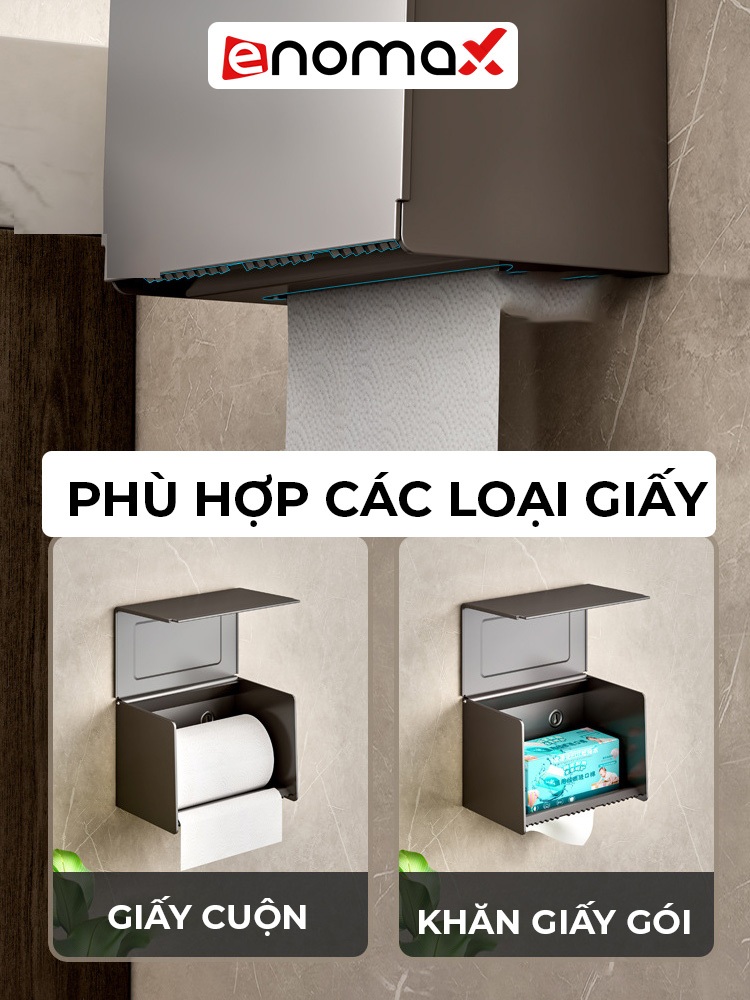 Ảnh Hộp đựng giấy vệ sinh Enomax dán tường trong phòng tắm, chất liệu Nhôm hàng không cao cấp, Bảo Hành 10 Năm (Eno 0124) 2