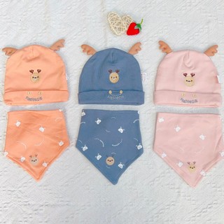 Set 2 mũ yếm cotton hình gấu dễ thương cho bé tới 1 tuổi
