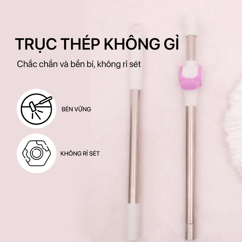 Combo 3 Bông Lau+1 Cây Lau Nhà Đơn MyJae Sợi Microfiber Xoay 360 Độ Phù Hợp Nhiều Loại Thùng Lau