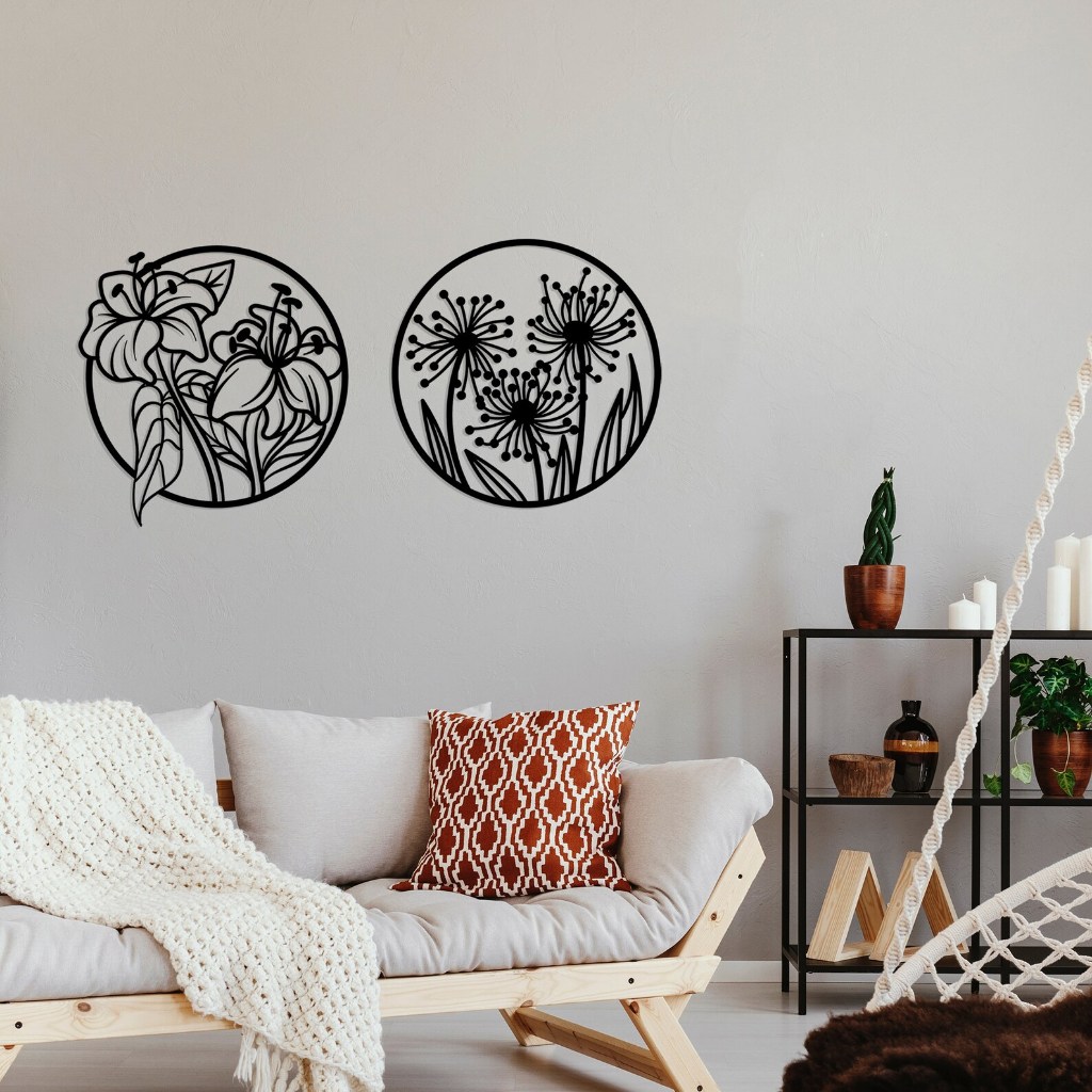 Tranh sắt CNC A03 | Bộ tranh sắt "Vòng tròn hoa xuân", Treo tường nghệ thuật, Decor trang trí nội thất