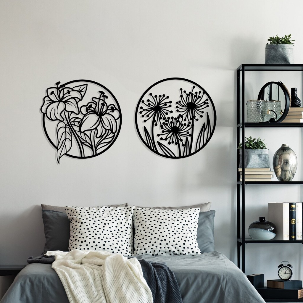 Tranh sắt CNC A03 | Bộ tranh sắt "Vòng tròn hoa xuân", Treo tường nghệ thuật, Decor trang trí nội thất