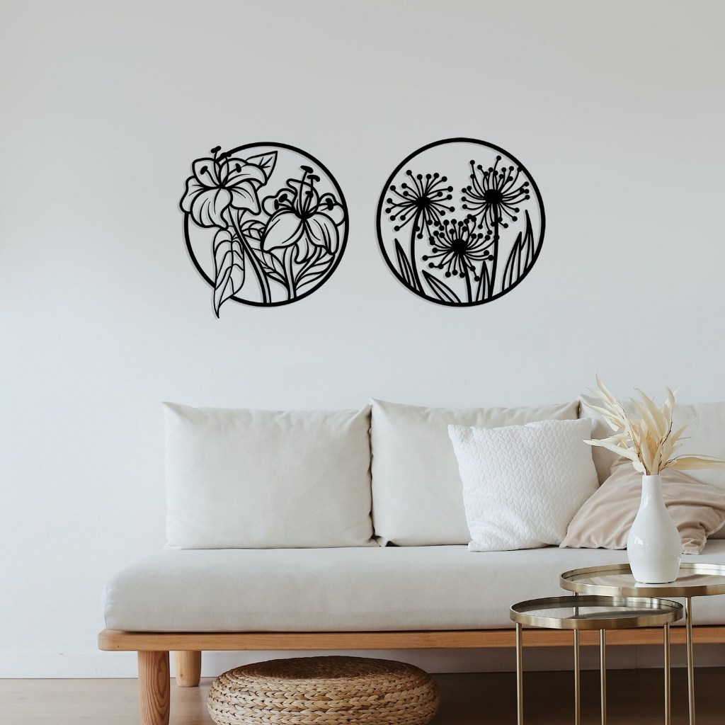 Tranh sắt CNC A03 | Bộ tranh sắt "Vòng tròn hoa xuân", Treo tường nghệ thuật, Decor trang trí nội thất