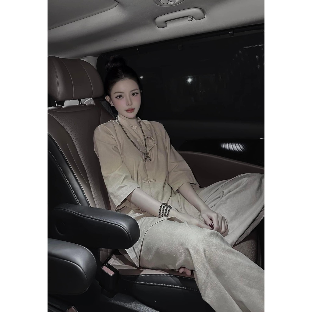 Bộ đi chùa truyền thống MPB vải đũi line Set bộ lam đi chùa nữ dáng dài Pháp phục cổ tàu khuy tết vải mèm mịn
