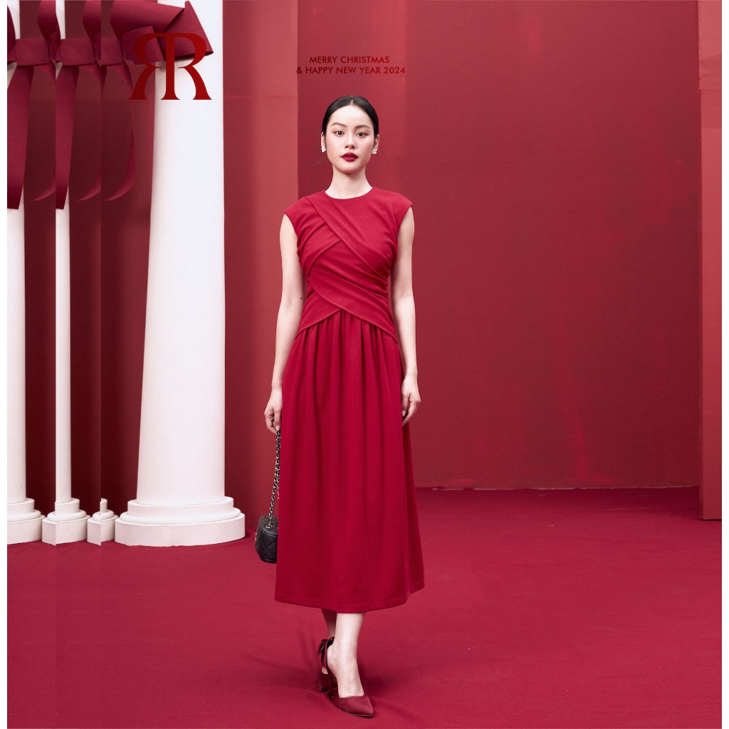 RẬP – Đầm Cổ Tròn Không Tay Thân Xếp Tùng Xòe – XMAS 08