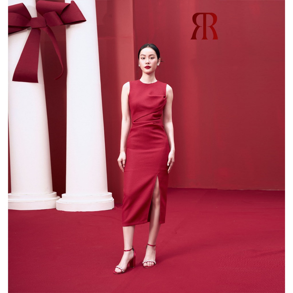 RẬP – Đầm Cổ Tròn không Tay Nhún Eo Thân Xẻ – XMAS 11