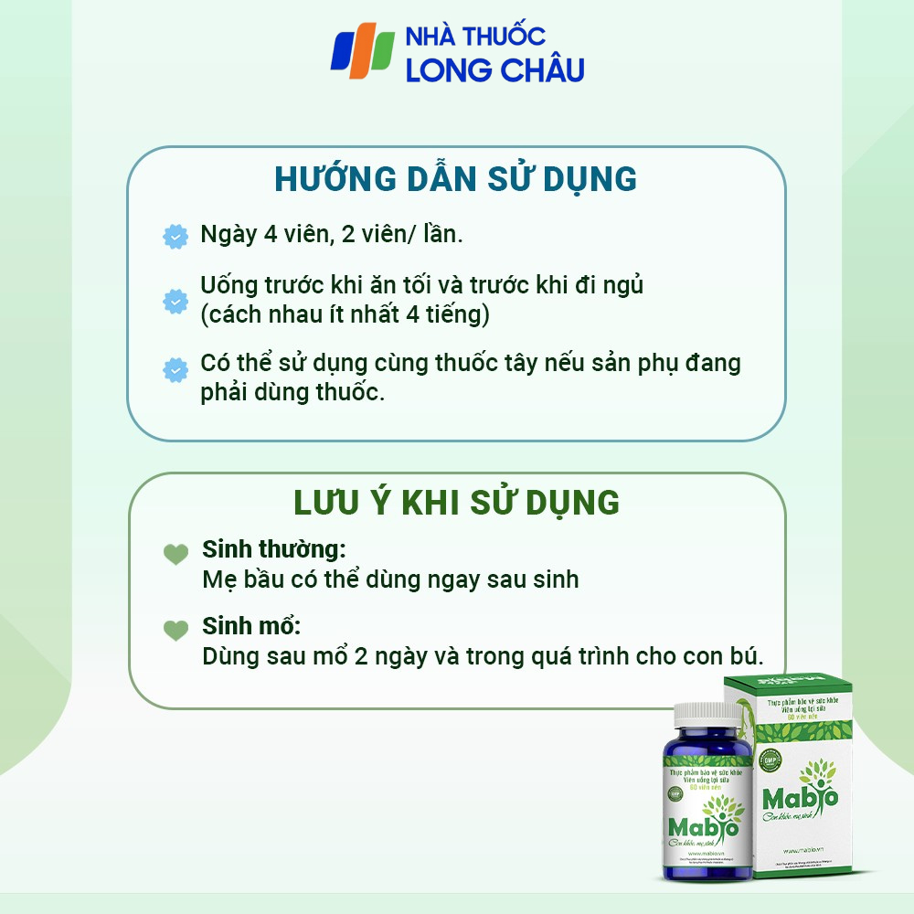 Mabio Lợi Sữa Dành Cho Các Mẹ Sau Sinh Bị Mất Sữa Ít Sữa Combo 4 Hộp Lợi Sữa Mabio Hàng Chính Hãng