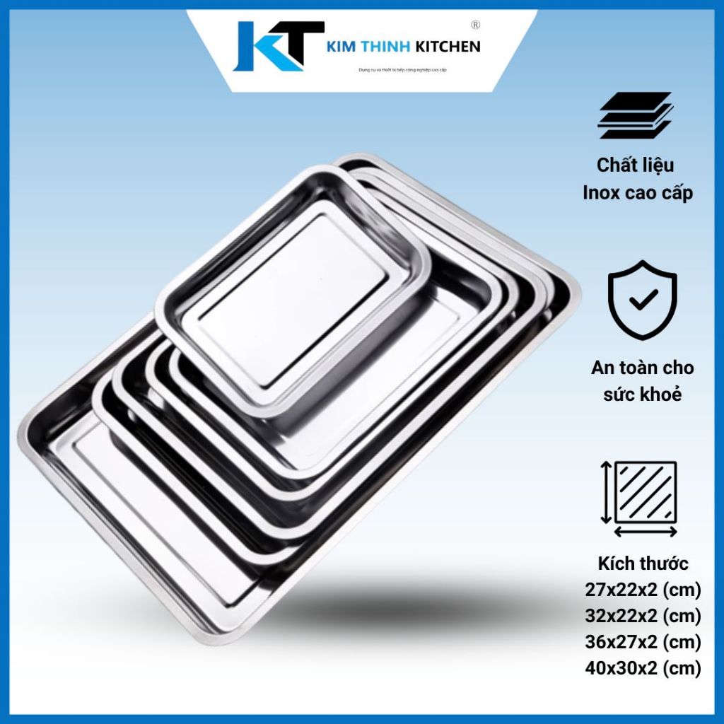 Khay Inox Đựng Thức Ăn Cao Cấp Nhiều Kích Cỡ Sâu 2cm KIM THỊNH