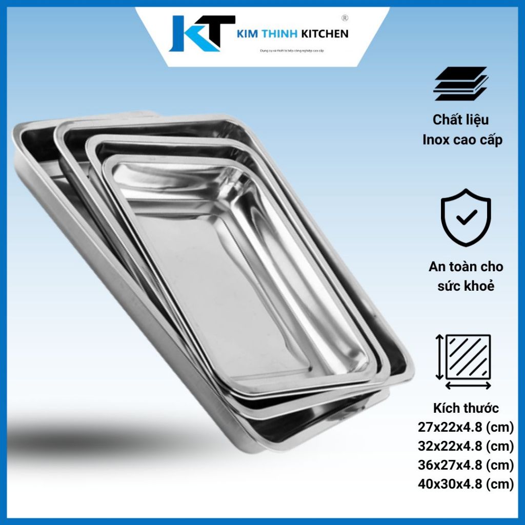 Khay Inox Đựng Thức Ăn Cao Cấp Nhiều Kích Cỡ Sâu 4.8cm KIM THỊNH