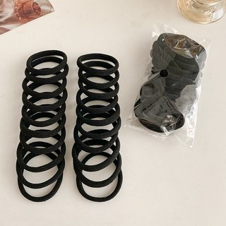 Set 20 Dây Buộc Tóc, Chun Buộc Tóc Cao Su Đen Co Giãn Không Đường May Đơn Giản Cho Nữ