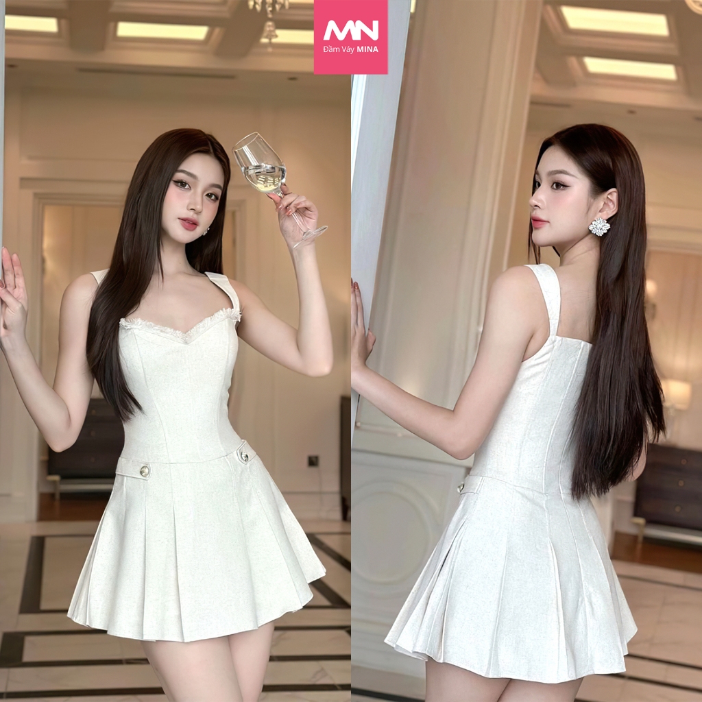 Đầm dự tiệc thương hiệu Đầm Váy Mina thiết kế 2 dây chất liệu Linen – MN237