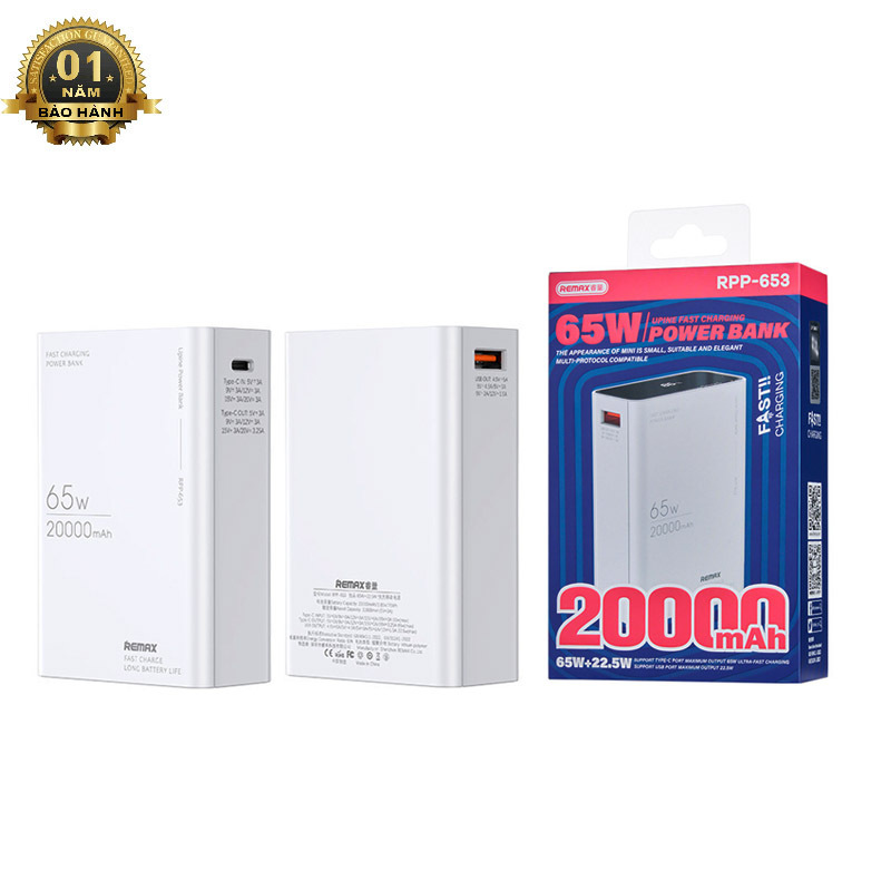 Pin dự phòng sạc laptop 20000mAh Remax RPP-653 PD 65W và QC 22.5W - sạc ...