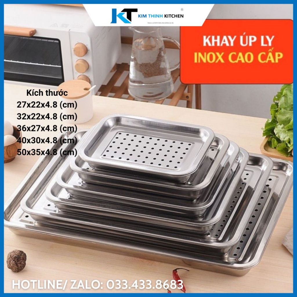 Khay Inox, Úp Ly, Mâm Trà Hình Chữ Nhật Kín + Lỗ, Khay Inox Đựng Thức Ăn Nhiều Kích Cỡ.