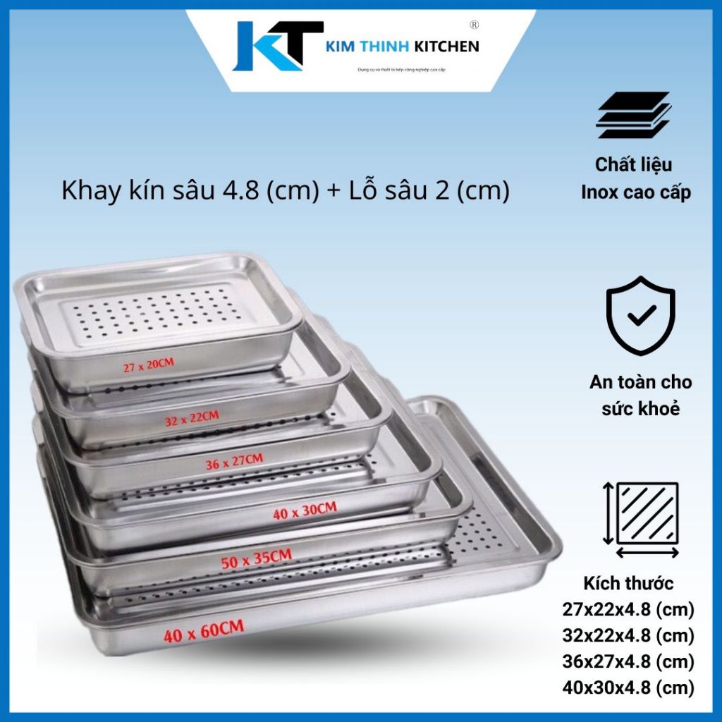 Khay Inox, Úp Ly, Mâm Trà Hình Chữ Nhật Kín + Lỗ, Khay Inox Đựng Thức Ăn Nhiều Kích Cỡ.