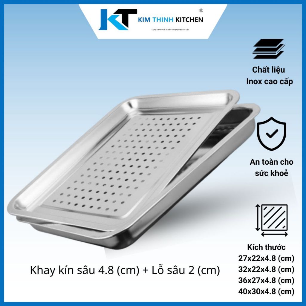 Khay Inox, Úp Ly, Mâm Trà Hình Chữ Nhật Kín + Lỗ, Khay Inox Đựng Thức Ăn Nhiều Kích Cỡ.