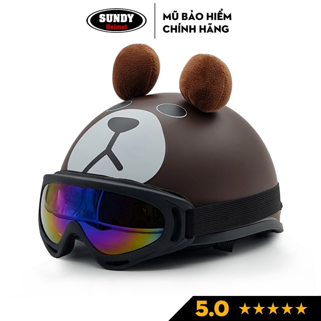Ảnh Mũ bảo hiểm nửa đầu 1/2 chính hãng SUNDY Helmets, họa tiết thời trang, có tai cá tính, kèm kính UV, Phi Công 2