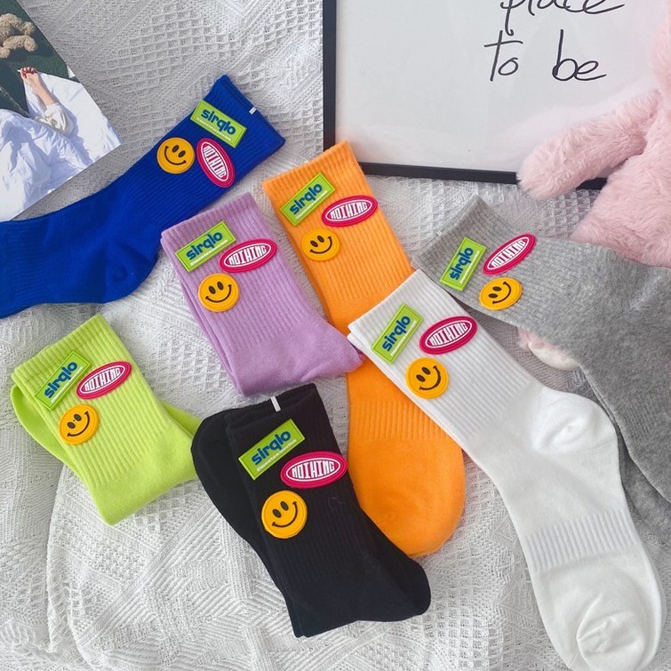 Vớ Cổ Cao hàn quốc cotton dày dặn gắn Icon Mặt Cười Cao Su 3D, chất liệu cotton mềm mịn, khửi mùi, hoạ tiết vui tươi