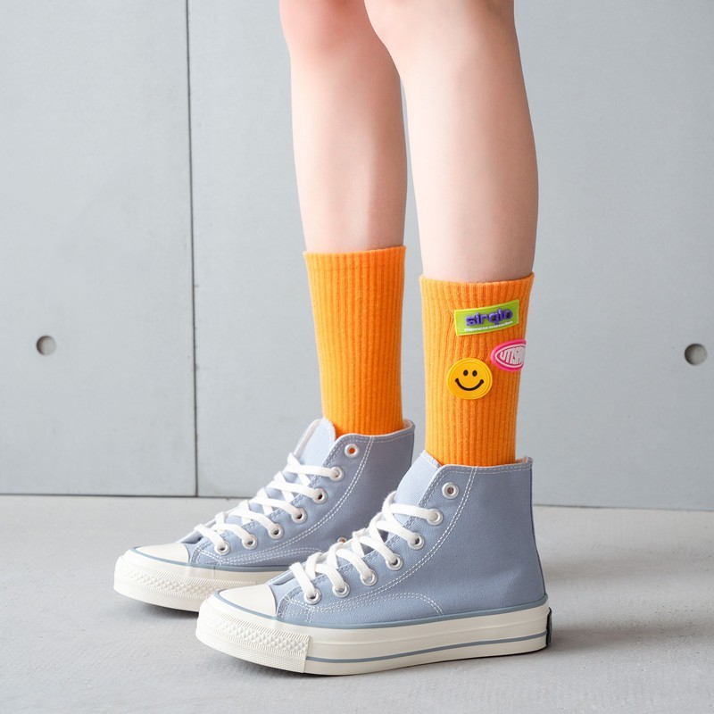 Vớ Cổ Cao hàn quốc cotton dày dặn gắn Icon Mặt Cười Cao Su 3D, chất liệu cotton mềm mịn, khửi mùi, hoạ tiết vui tươi
