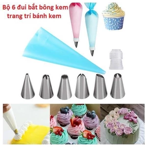 Bộ 6 đuôi bắt kem trang trí bánh (kèm túi bóp và chốt giữ đui)