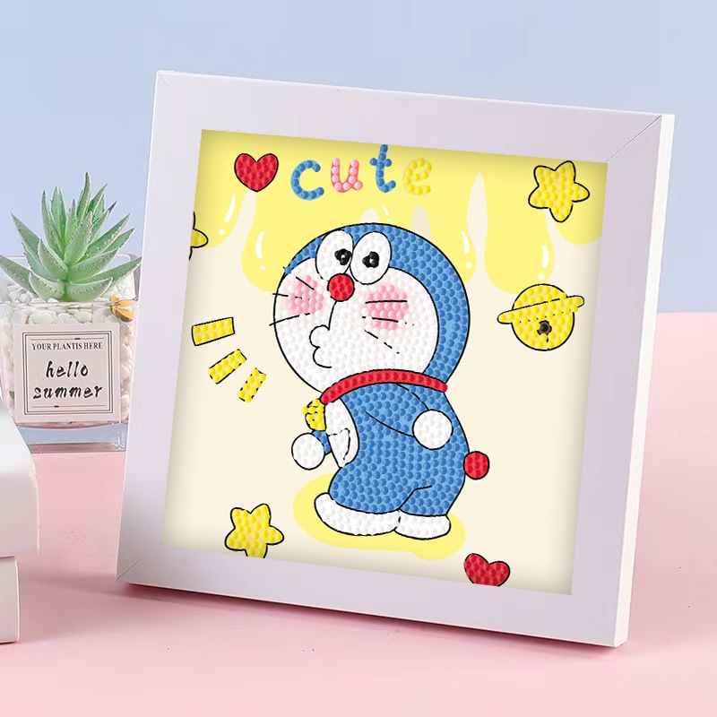 Bộ tranh đính đá 18x18cm có khung kèm bộ dụng cụ nhiều mẩu nhiều hoạ tiết cực đáng yêu