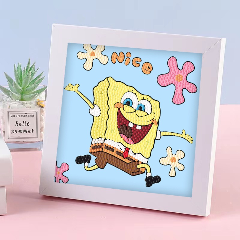Bộ tranh đính đá 18x18cm có khung kèm bộ dụng cụ nhiều mẩu nhiều hoạ tiết cực đáng yêu