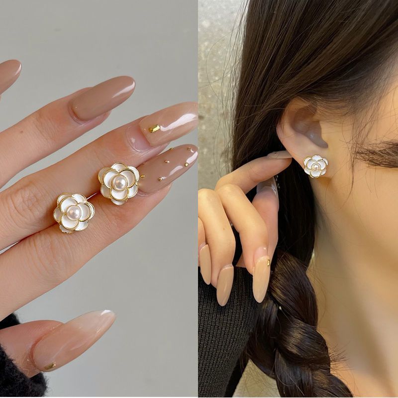 Bông Tai Mạ Bạc 925 hình bông hoa đính đá ngọc trai nhân tạo Xinh Xắn Phong Cách Hàn Quốc BO17