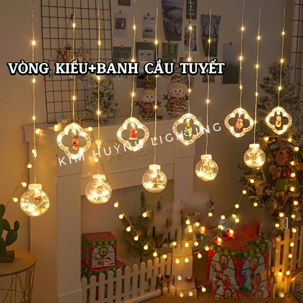 Dây đèn Led nháy rèm banh cầu tuyết trang trí Giáng Sinh Noen (cắm điện ...