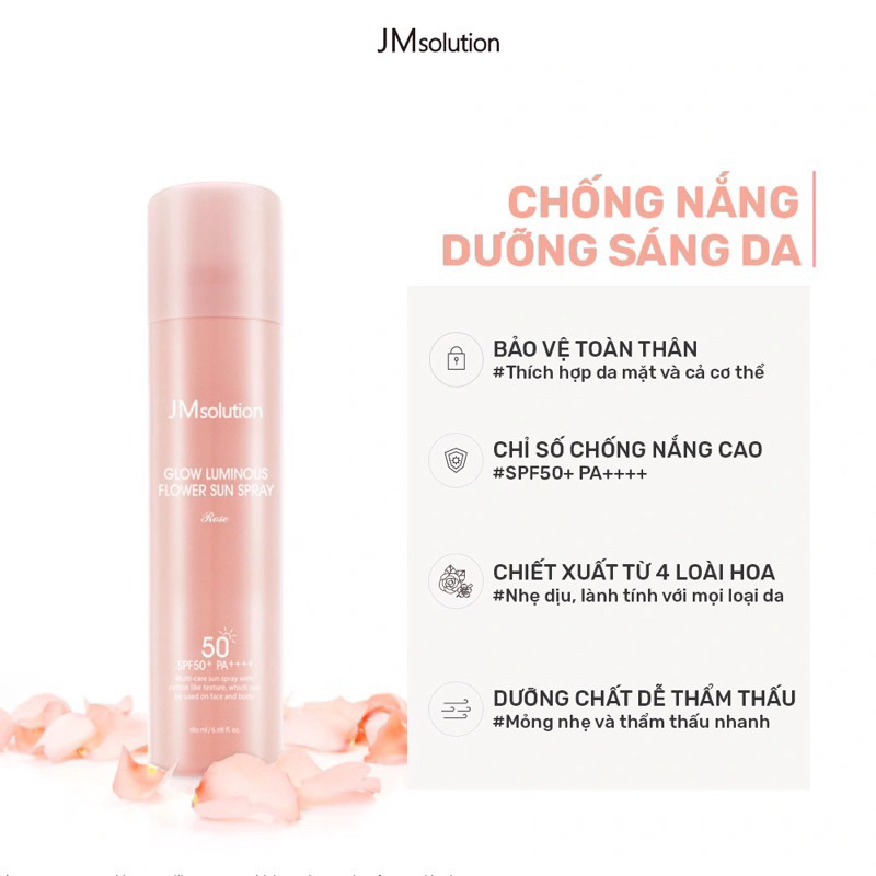 (Unbox)Xịt chống nắng JM solution glow luminous flower mist (màu hồng)