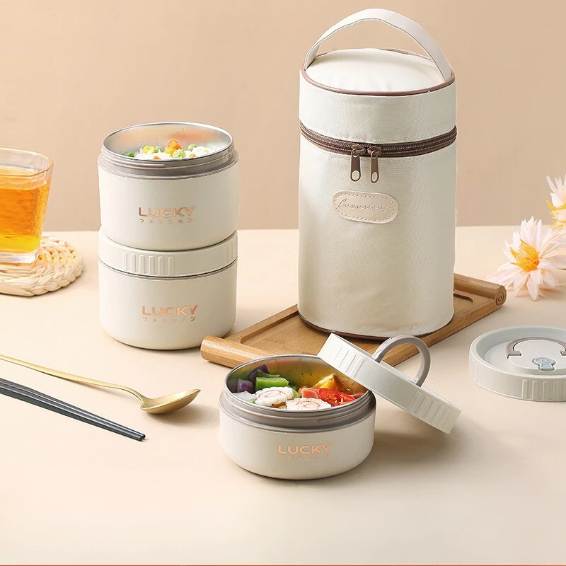 Hộp cơm giữ nhiệt Uchan Hộp đựng cơm văn phòng Tặng Túi, Cà mên giữ nhiệt dùng được trong