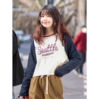 Áo thun tay dài cổ tròn dáng lửng, Áo TAY DÀI nữ Chất xược cotton 100%, Áó Ragan in hình