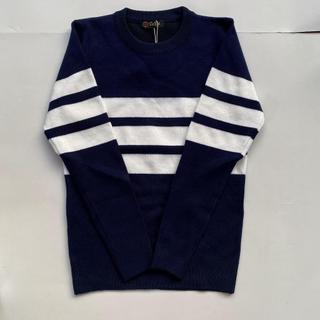 Áo len nam Cổ tròn Hàn Quốc màu Xanh than Kẻ ngang ABABA dáng ôm body Tronke3v-m9-than