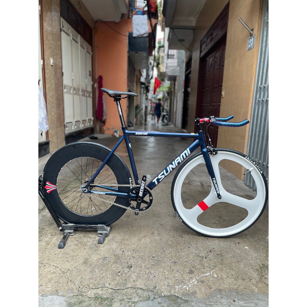Khung fixed gear tsunami snm100 MÀU XANH ĐỔI MÀU CHỮ TRẮNG Shopee