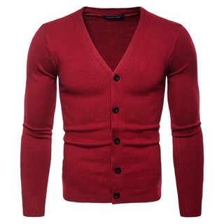 Cardigan nam len màu Đỏ Hàn Quốc dáng ôm body ABABA cadiganm9-do