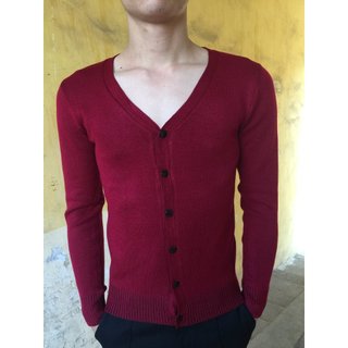 Cardigan nam len màu Đỏ Hàn Quốc dáng ôm body ABABA cadiganm9-do