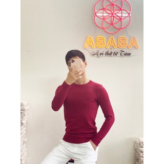 Áo len nam màu Đỏ Cổ tròn Trơn dáng Ôm body len cao cấp ABABA tronvisco-do