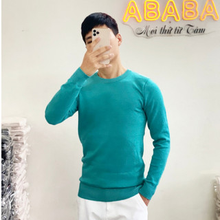 Áo len nam cổ tròn màu Xanh ngọc ABABA Dáng ôm body len visco mềm mát Freesize 50 - 70kg