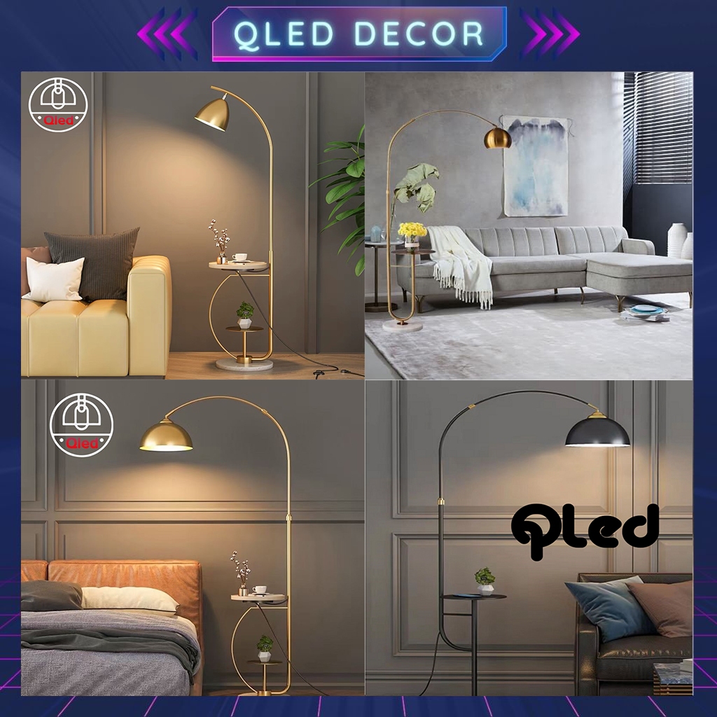 Đèn cây đứng Qled Đồng cao cấp đế bát đá tự nhiên ( Tặng kèm bóng Led as vàng ấm)