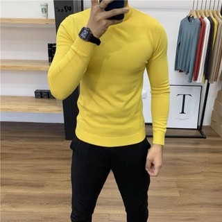 Áo Len nam Cổ tròn màu Vàng dáng Ôm body gọn len mềm đẹp ABABA tronvisco-vang