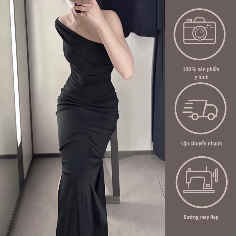 GINKO CLOTHING - Váy Nữ Thần ôm body lệch vai đuôi cá chất liệu thun tăm mịn cao cấp_VGC2322