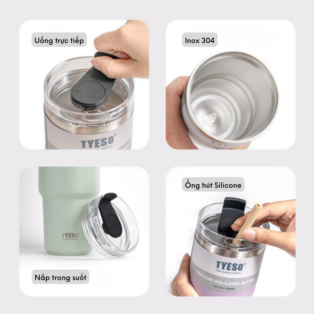 Ly giữ nhiệt khắc tên Tyeso 600ML-900ML inox 304 cao cấp, giữ nhiệt nóng lạnh 12H | TS-8727C