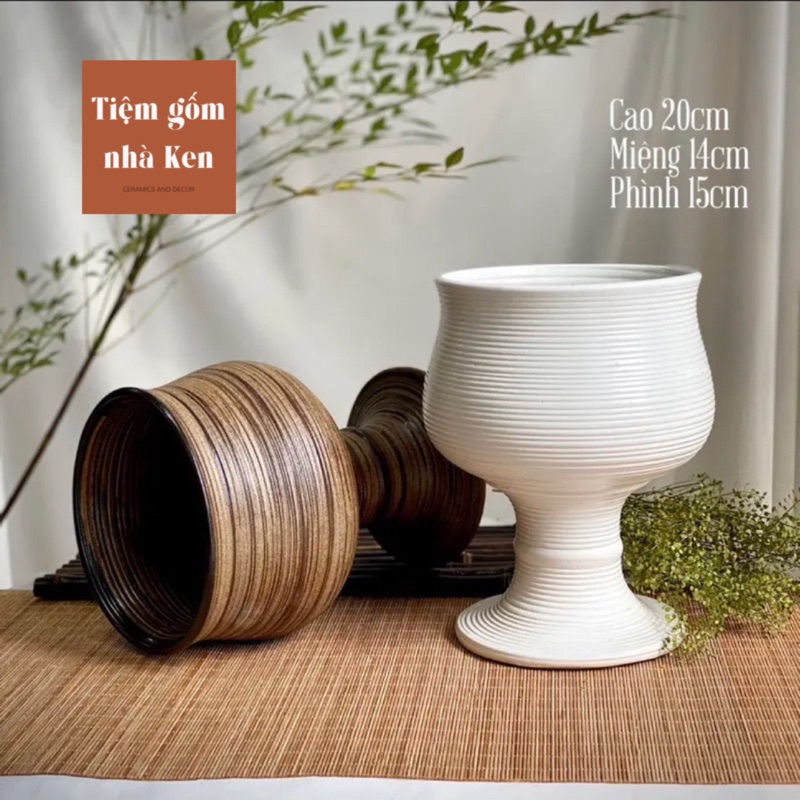 BÌnh hoa dáng chiếc ly hiện đại , gốm sứ Bát Tràng cao 21cm màu trắng ...
