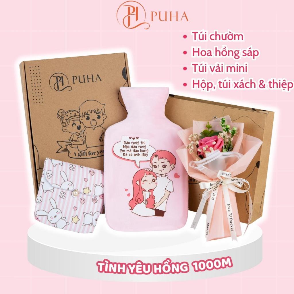 Ảnh Túi chườm nóng bụng kinh PUHA 1000ml phiên bản Love You hộp quà tặng bạn gái có hoa hồng sáp 2
