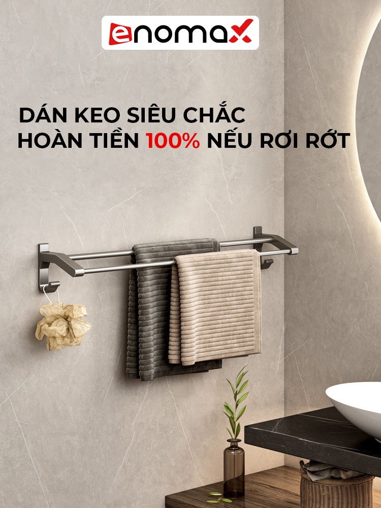Ảnh Giá treo khăn phòng tắm Enomax, treo quần áo dán tường, chất liệu nhôm hàng không cao cấp, Bảo hành 10 năm (Eno - 0136) 2